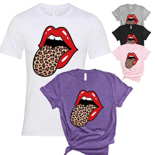 Red Lips Leopard Print Tongue T Shirt | Leopard Lips| Lips T-shirt| Love| Leopard Print|Lucious Lips shirt| Valentine Day| Graphic T-shirt